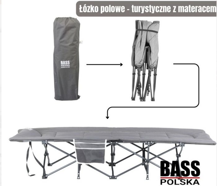 Розкладне туристичне ліжко з матрацом Bass Polska 198&times;68&times;40 см вантажопідйомність 180 кг складне ліжко для кемпінгу BH 31007 фото