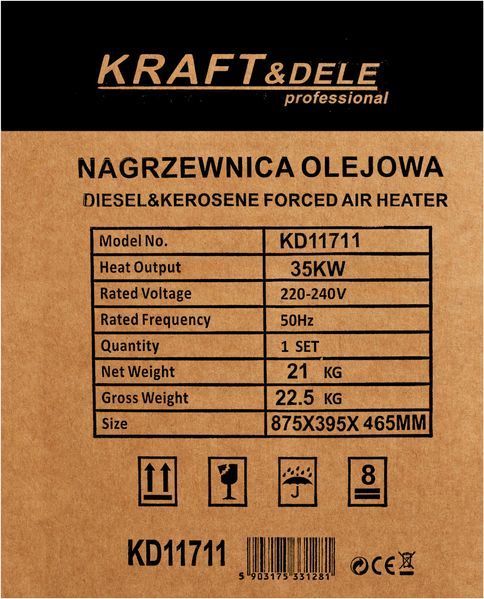 Дизельна теплова гармата на колесах 35 кВт Kraft&Dele KD11711 з терморегулятором для обігріву приміщень, гаража та майстерні KD11711 фото