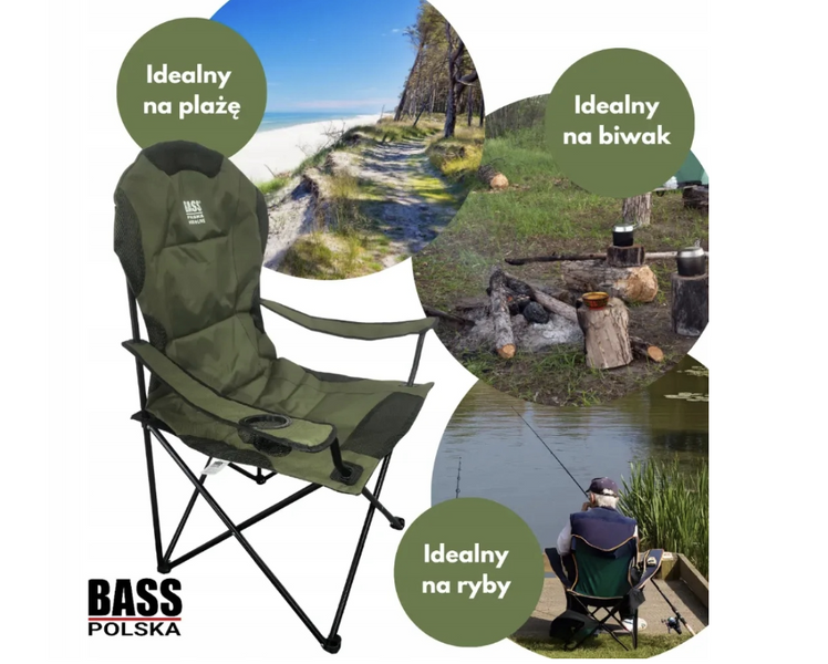 Рибальський складаний стілець Bass Polska BH 30032 до 150 кг, для риболовлі та відпочинку, чохлом для перенесення BH 30032 фото
