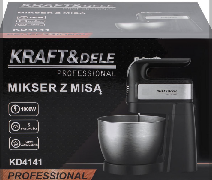 Кухонный миксер с чашей 4,5 л 1000 Вт Kraft&Dele KD4141 с крючками для теста 5 скоростей + Турбо KD4141 фото