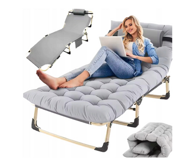 Складная туристическая кровать 193&times;68&times;30 см Bass Polska BH 31006 с матрасом, подушкой и регулируемой спинкой, до 200 кг, серая BH 31006 фото